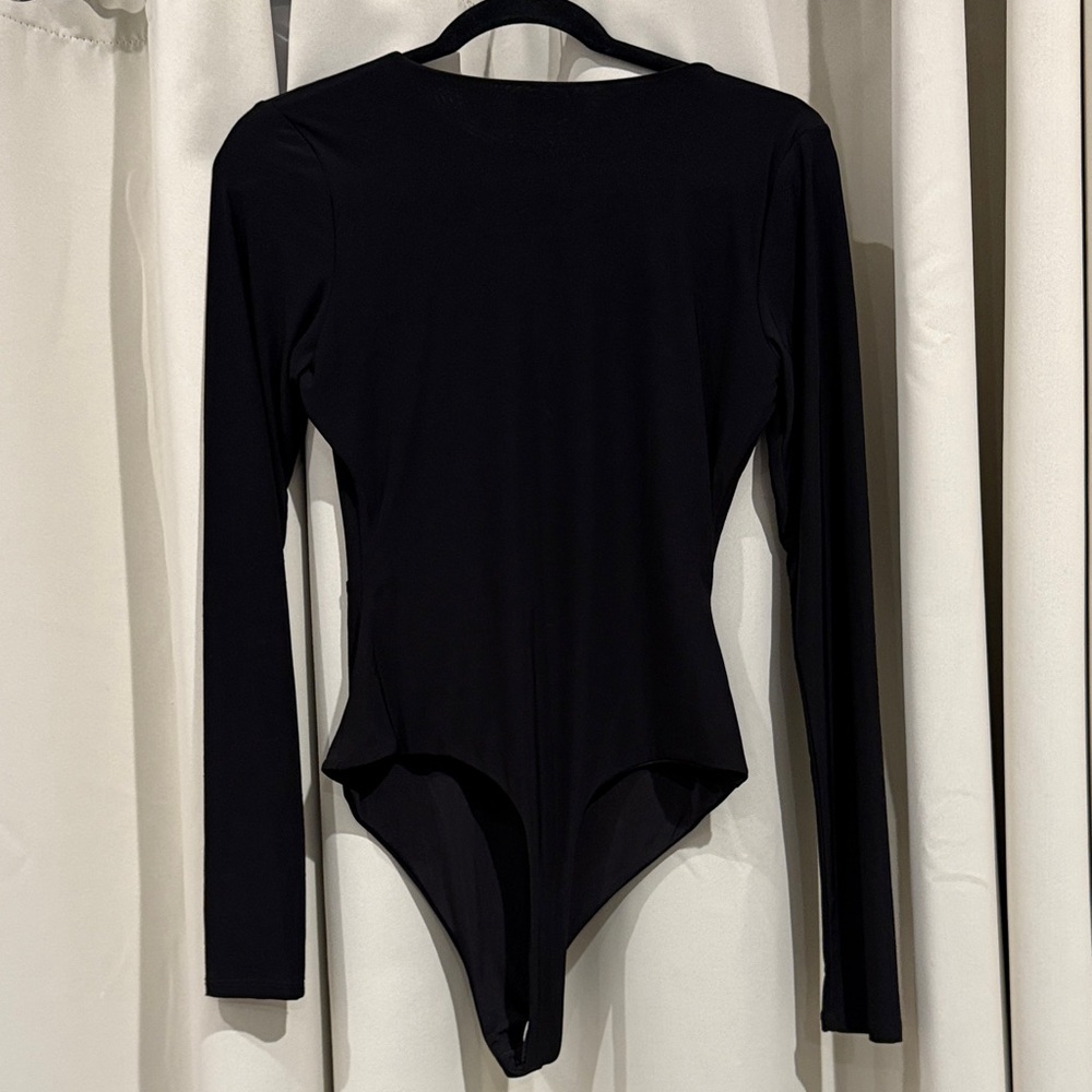 Naked Wardrobe size L Black Long Sleeve Bodysuit with Lace-Up Detail - Picture 4 of 5